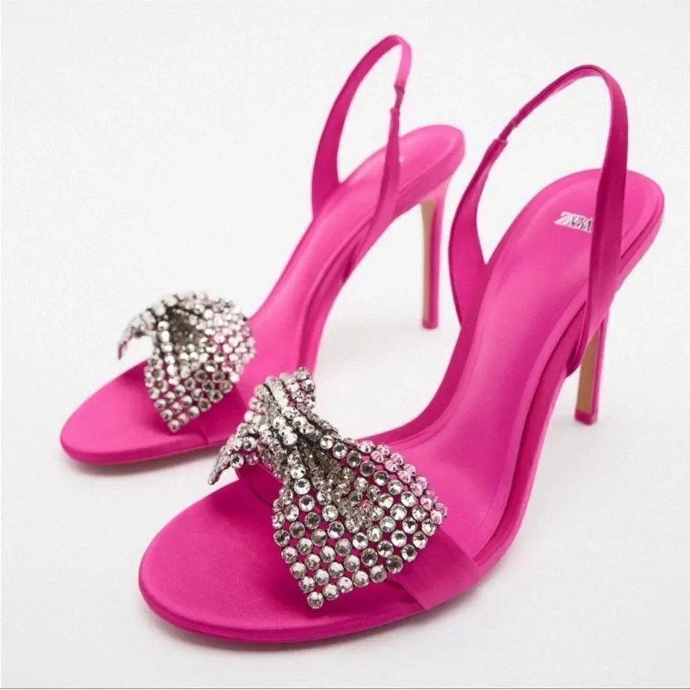 ZARA EMBELLISHED RHINESTONE BOW HIGH HEEL Size 7